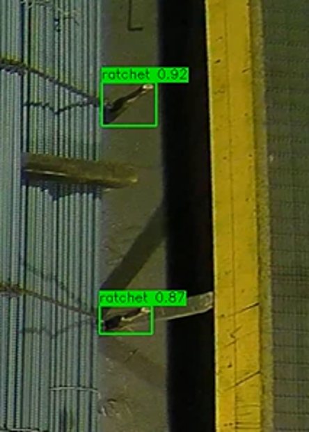 Computer vision detecting two truck ratchets, with confidence scores of 0.92 and 0.87